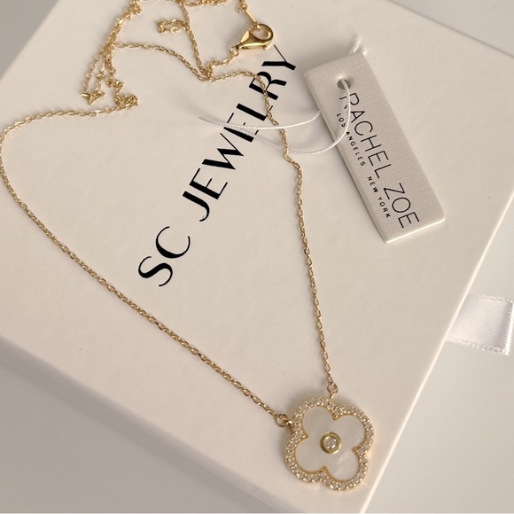 Rachel Zoe Clover Necklace Mother of Pearl 925 Sterling Silver - Picture 3 of 8